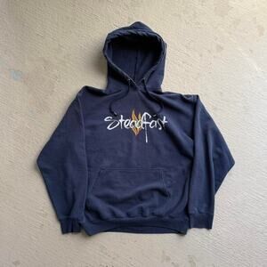 Steadfast Y2K Christian Flame Men's L Hoodie Navy